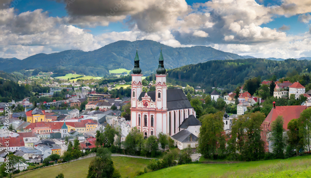 city of mariazell with famous mariazell basilica styria austria