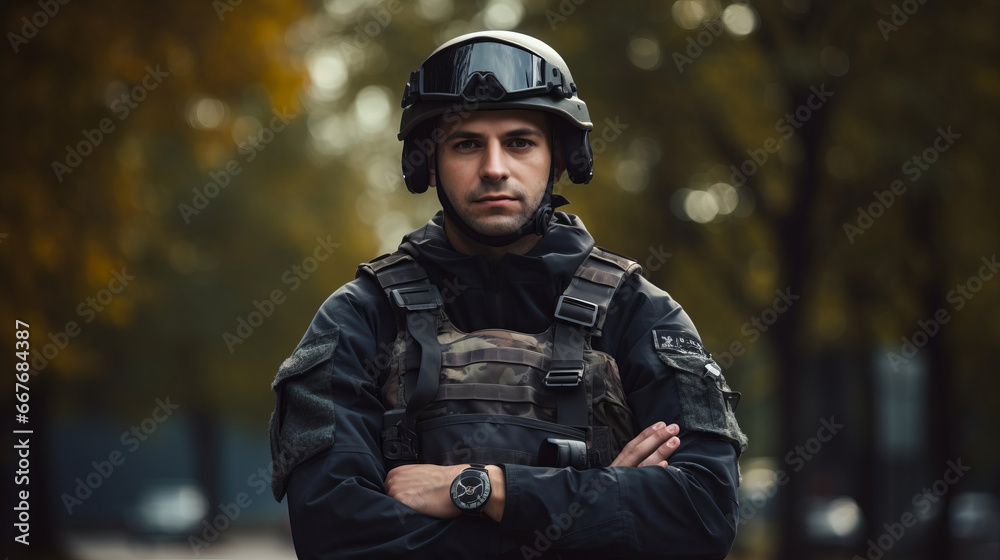 War correspondent in a bulletproof vest War correspondent in a bulletproof vest