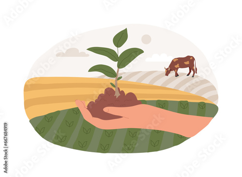 Biodynamic farming isolated concept vector illustration. Organic agriculture, soil fertility, plant growth, livestock care, sowing and planting calendar, seed production vector concept.