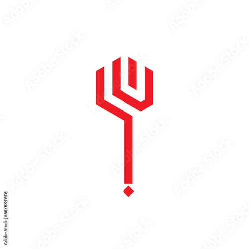 Red monogram trident spear logo design icon symbol
