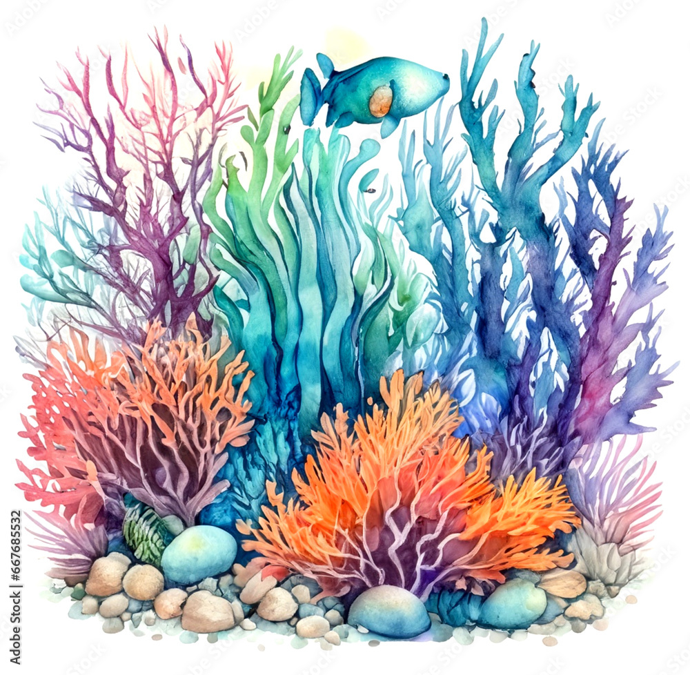 Namalowana rafa koralowa ilustracja - obrazy, fototapety, plakaty 