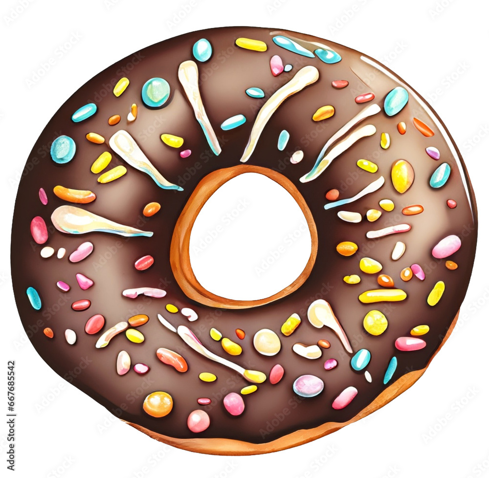 Donut pączek z dziurką z czekoladą ilustracja - obrazy, fototapety, plakaty 