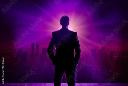 Actor silhouette standing on the purple stage