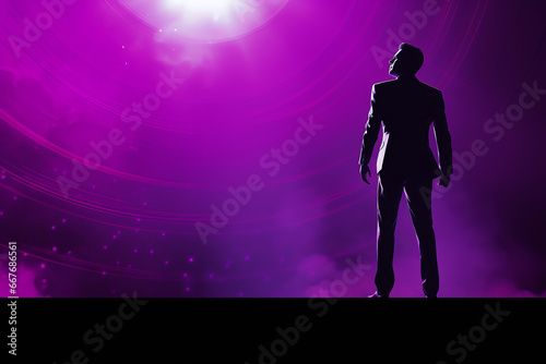 Actor silhouette standing on the purple stage