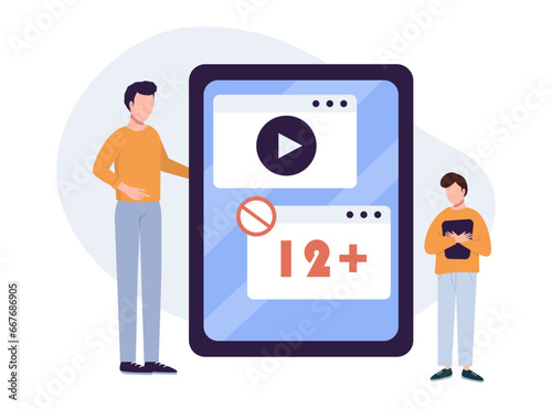Parental control. Parental control software, parental advisory music, kids digital content metaphors. Vector isolated concept metaphor illustrations