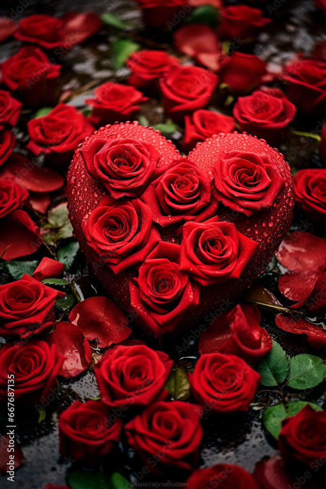 Heart of red roses. Generative AI, Heart of red roses. Generative AI,