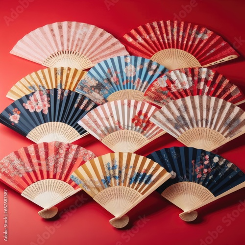 chinese fan on red background