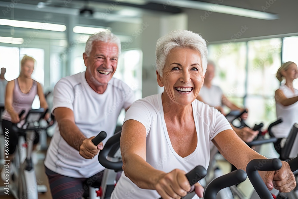 Active graceful Senior Women and Friends Practicing cycling exercise class for muscle health, workout, and training with the retirement community, exercise, and happy elderly friends group. Active graceful Senior Women and Friends Practicing cycling exercise class for muscle health, workout, and training with the retirement community, exercise, and happy elderly friends group.