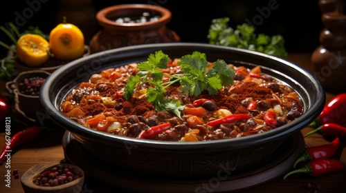A bowl of spicy and flavorful chili. AI generated