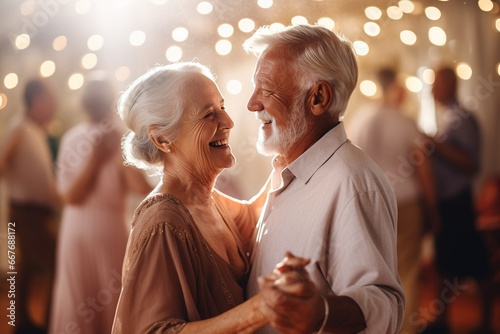Active graceful Senior Women and Friends Practicing dancing  class for muscle health, workout, and training with the retirement community, exercise, and happy elderly friends group.