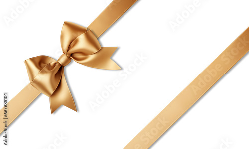 Photographie Gold bow ribbon and gold ribbon with isolated against transparent background
