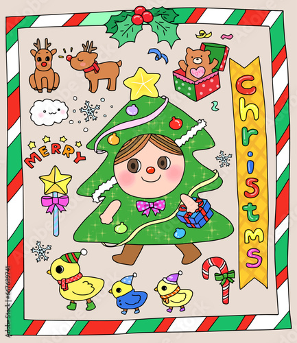 Cute Christmas clipart  characters  stickers  vintage illustrations
