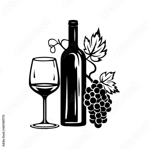 Wine still life Isolated on white background. Hand drawn vector illustration. Retro style.