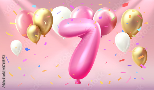 Happy Birthday years anniversary of the person birthday, balloon in the form of numbers Seven of the year. Vector illustration