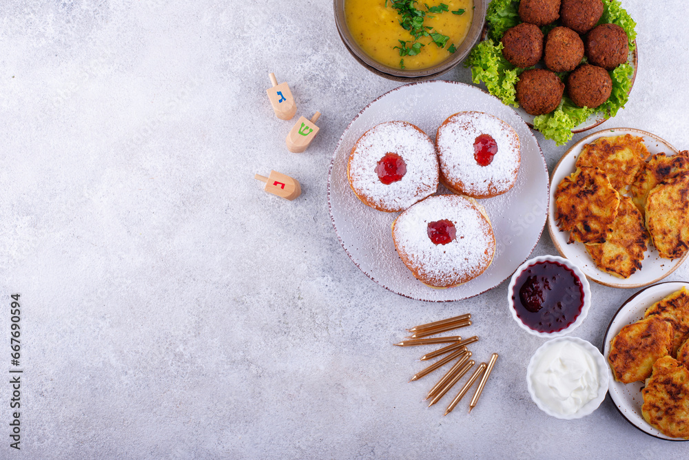 Traditional Jewish holiday Hanukkah food. Traditional Jewish holiday Hanukkah food.
