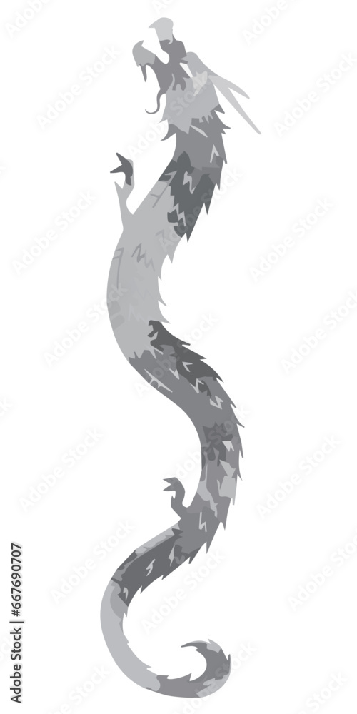 Fototapeta premium 灰色のつぎはぎの龍のシルエットの素材