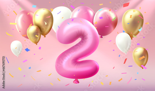 Happy Birthday years anniversary of the person birthday, balloon in the form of numbers two of the year. Vector illustration