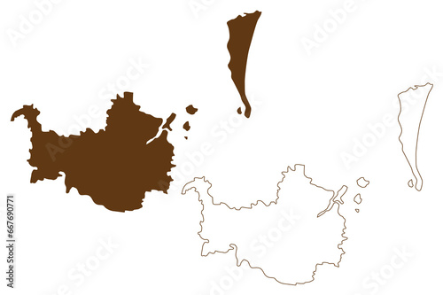 City of Brisbane (Commonwealth of Australia, Queensland state) map vector illustration, scribble sketch Brisbane map