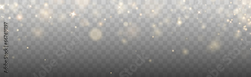 Christmas background. Powder dust light PNG. Magic shining gold dust. Fine, shiny dust bokeh particles fall off slightly. Fantastic shimmer effect. Vector illustrator. 