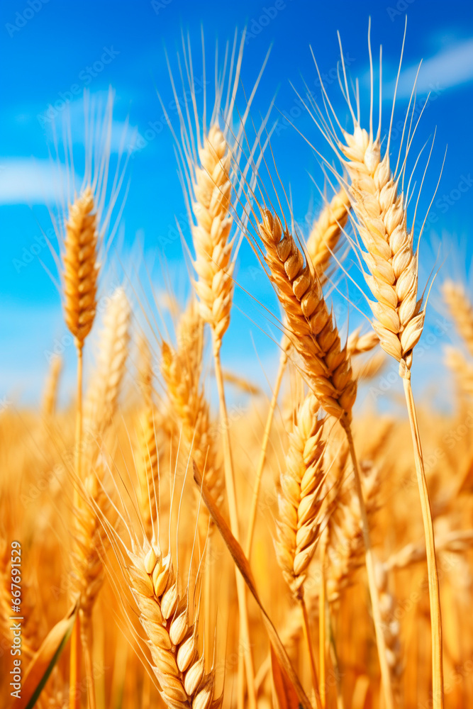 Ears of wheat in a wheat field. Generative AI, Ears of wheat in a wheat field. Generative AI,