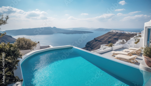 Hotel with swimming pool on Santorini island