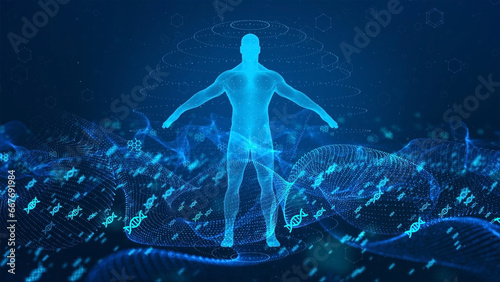 Abstract wave DNA of digital science with medical human body