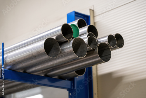 Quadro su tela Part of the rack with stainless steel pipes.