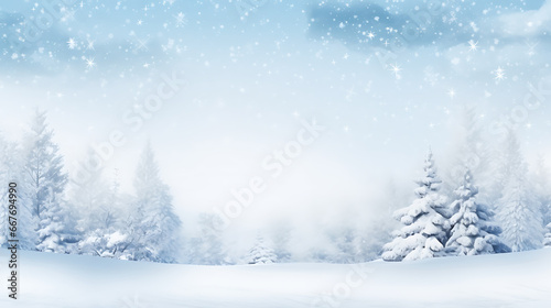  Christmas Winter white forest with snow background  © Nopadol