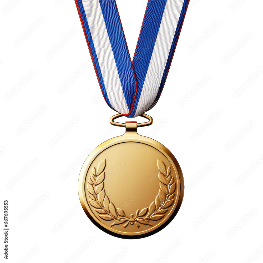 Fototapeta premium 3D model golden medal isolated on transparent and white background. Png transparent