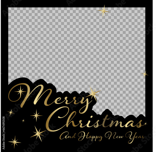 Christmas black family photo card layout template with golden text