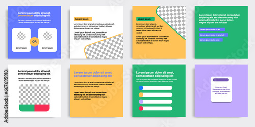 Playful social media post banner layout template pack in colorful background and shape elements. For ads, promotion, branding, sharing knowledge, microblog, tips and educate