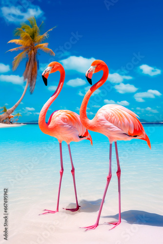 Flamingo on the seashore. Generative AI 