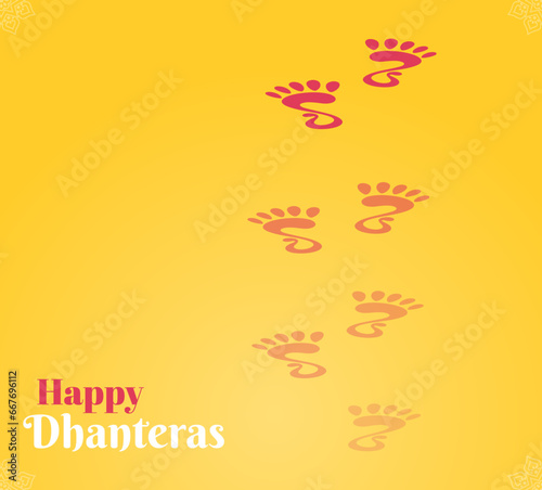 Maa Lakshmi red footprint fading illustration isolated on yellow background used for dhanteras and Durga puja. Happy Dhanteras, Goddess Lakshmi footprint. Charan for Hindu festival, Diwali, new wed 