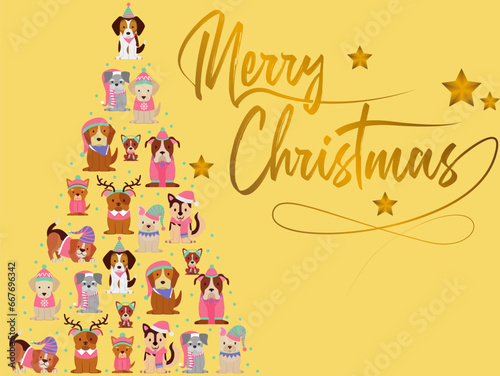 Merry Christmas Lettering with Stars Vector Illustration
