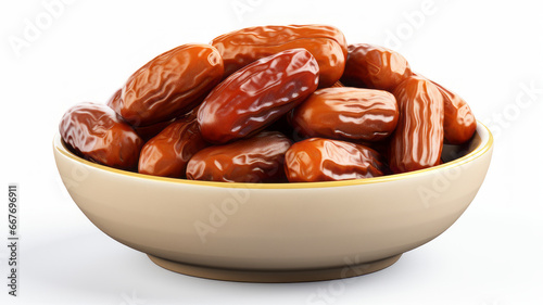 White Bowl with Dried Dates on Isolated Background