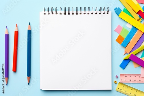stationery and office stuff on white background with copy space