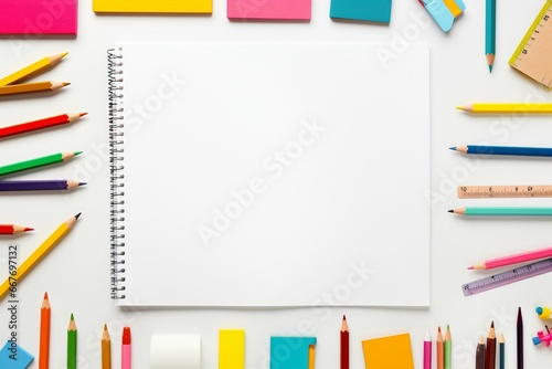 stationery and office stuff on white background with copy space