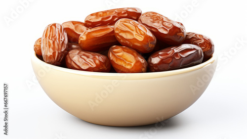 Healthy Dried Dates in a White Bowl on Isolated Background