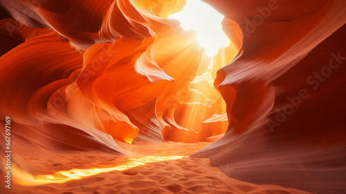 A sun light enter in the orange rocks