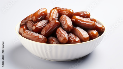 Dates in a bowl isolated in white
