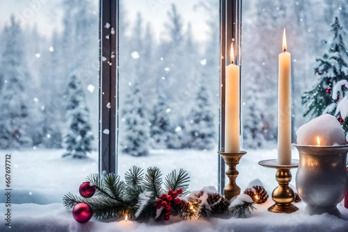 burning candle in the snow