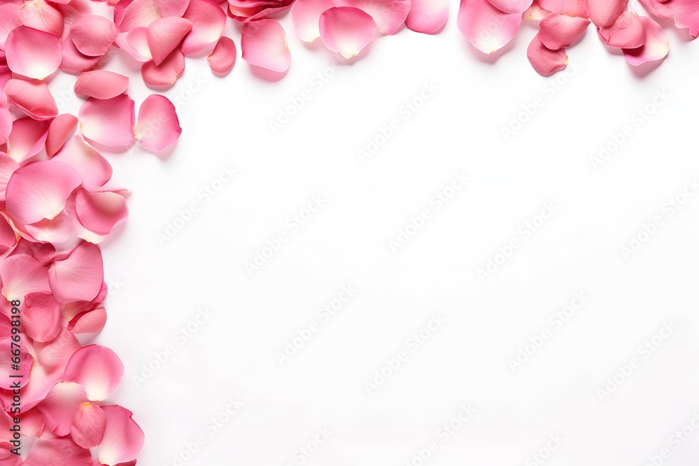 romantic background with pink rose petals border