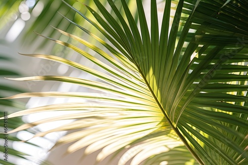 Palm leaves in the sunlight. Close-up. Background