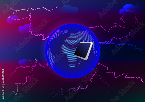 Electricity spark energy network connection world innovation technology abstract background vector illustration