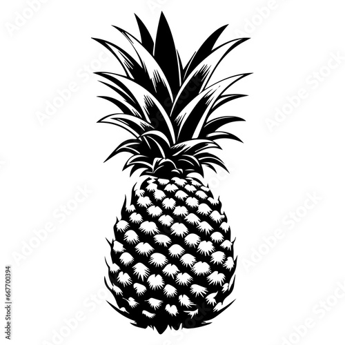 pineapple fruit. Vector black and white illustration.
