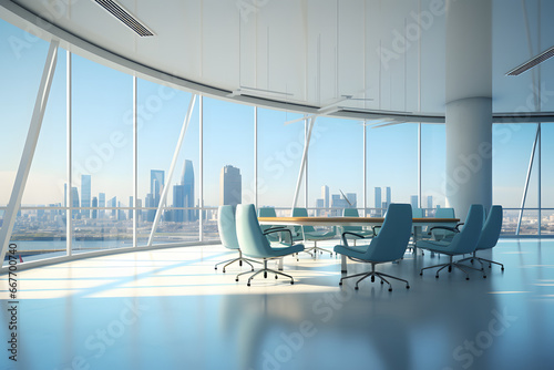 Cityscape Horizon: Wide Shot of Light Office Space 