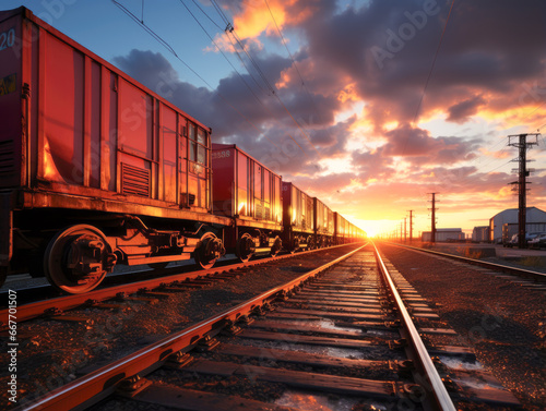 A railway track with a string of container trains, highlighting the crucial role of rail transport in the movement of goods and commerce across vast distances.