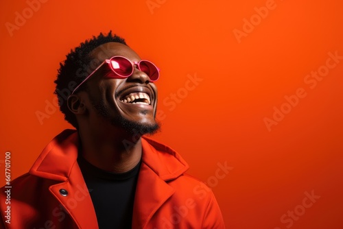 Stylish Man in Vibrant Red Sunglasses and Jacket