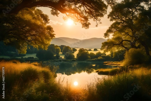 Beautiful summer landscape at sunset. 