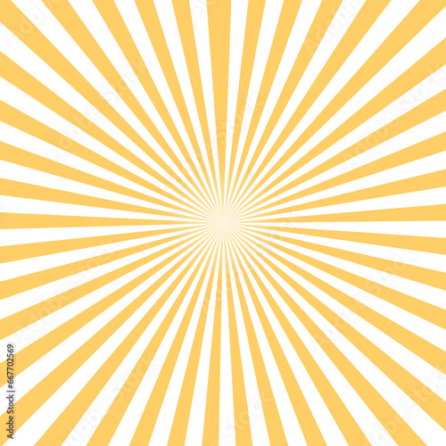 Sun ray on transparent. Radial beam sunrise or sunset light retro design illustration. Yellow sunburst on transparent background. 